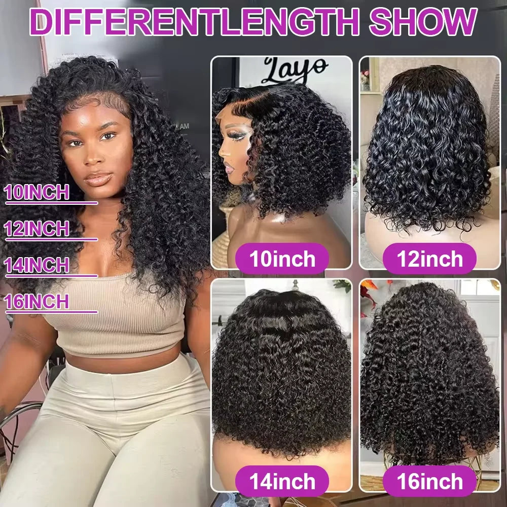 13x4 Lace Front Human Hair Wigs 100% Human Hair Pre Plucked Deep Wave Curly Short Bob Wigs For Women 4x4 Lace Closure Wig 220%