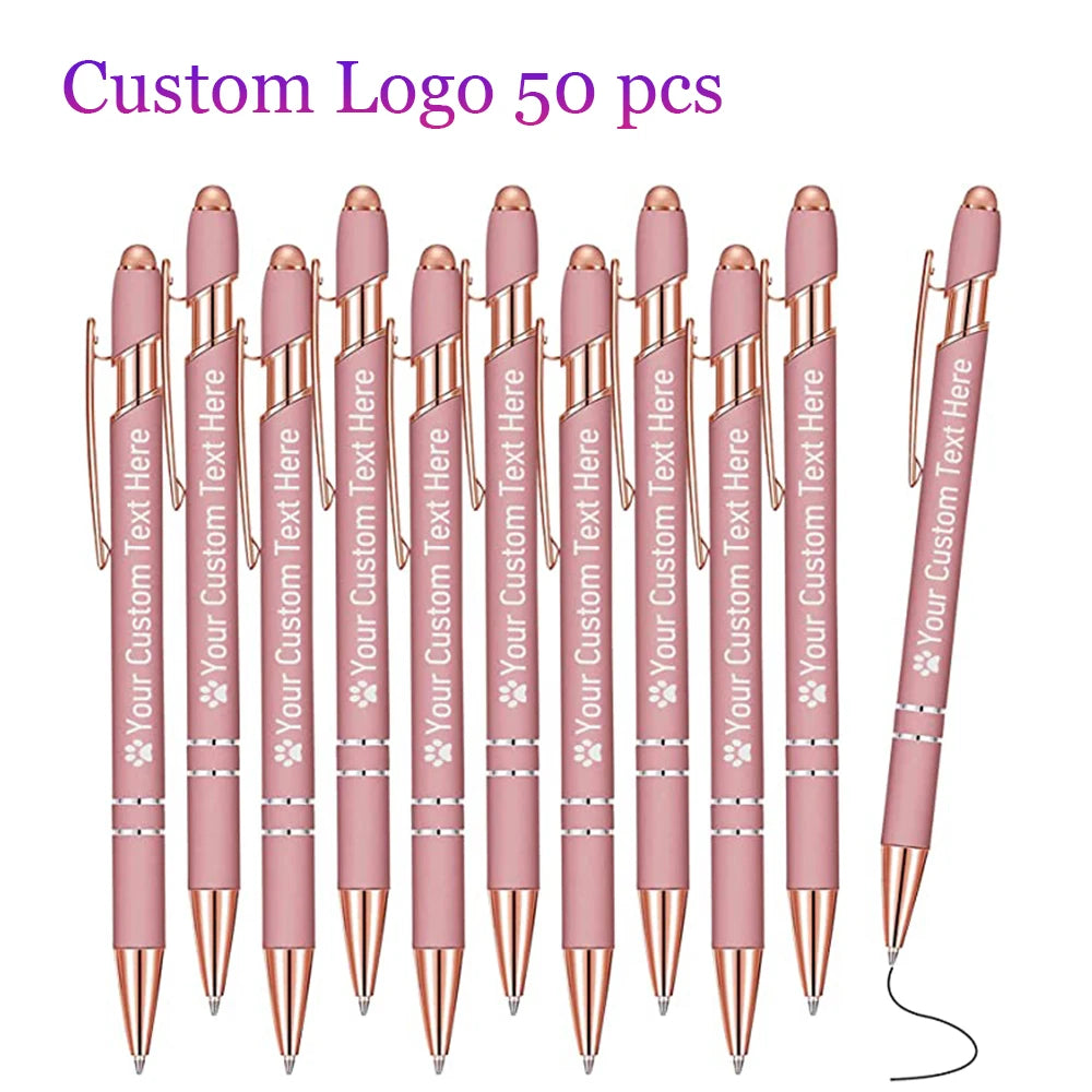 10-50 Pcs Personalized Carving Logo Pens Rose Gold Ballpoint Pen Customized Engraved Name Gift School Stationery Office Supplies