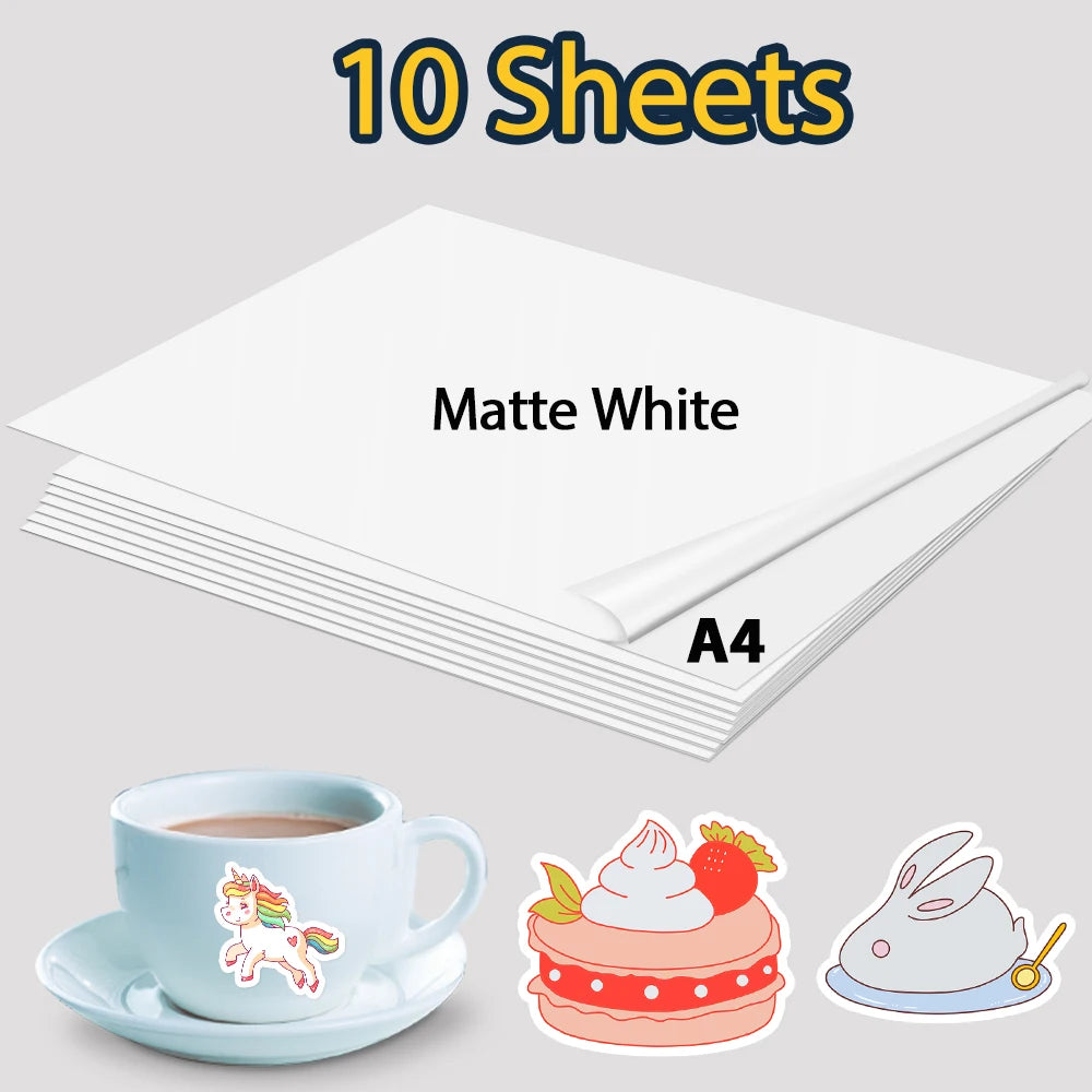10 Sheets Printable Vinyl Sticker Paper A4 Glossy self-adhesive Copy Paper InkJet Printer Paper for Inkjet printer DIY Crafts