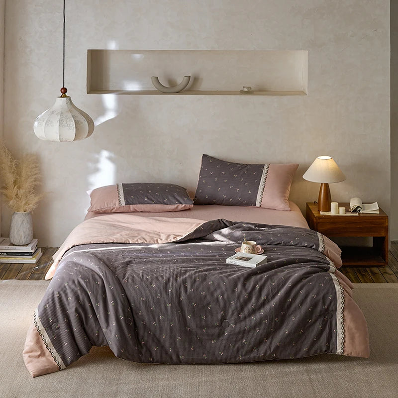 100% Pima Cotton Retro French Toile Shabby Flowers Applique Comforter Without Pillow Cases