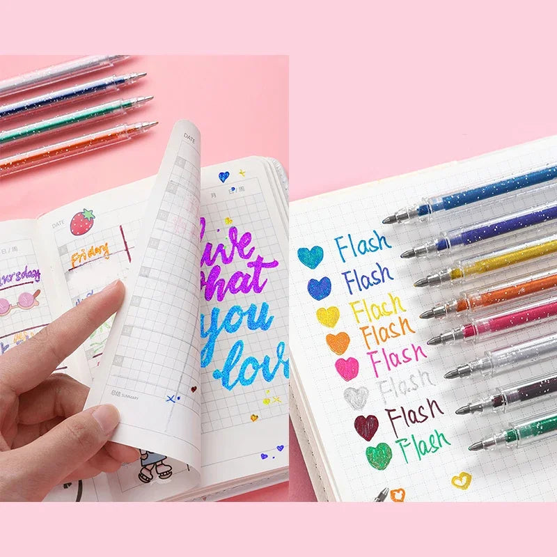 12pcs Glitter Gel Pen Set with 12 color ink refill suitable for children adult coloring, journaling, art drawing, book doo