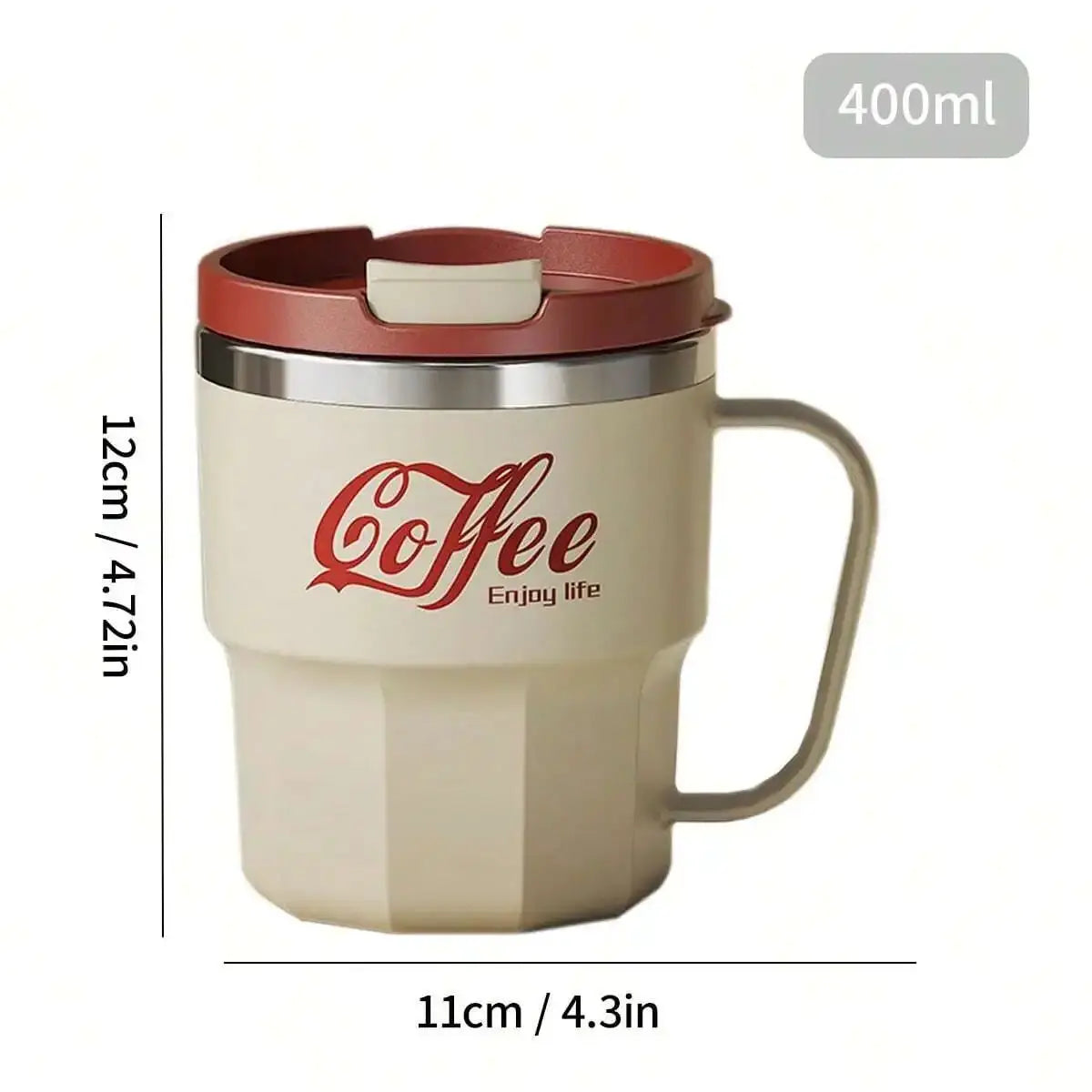 WORTHBUY 400/480ML 304 Stainless Steel Coffee Cup With Lid&Handle Double Layer Coffee Mug Drinkware Reusable Insulated Water Cup