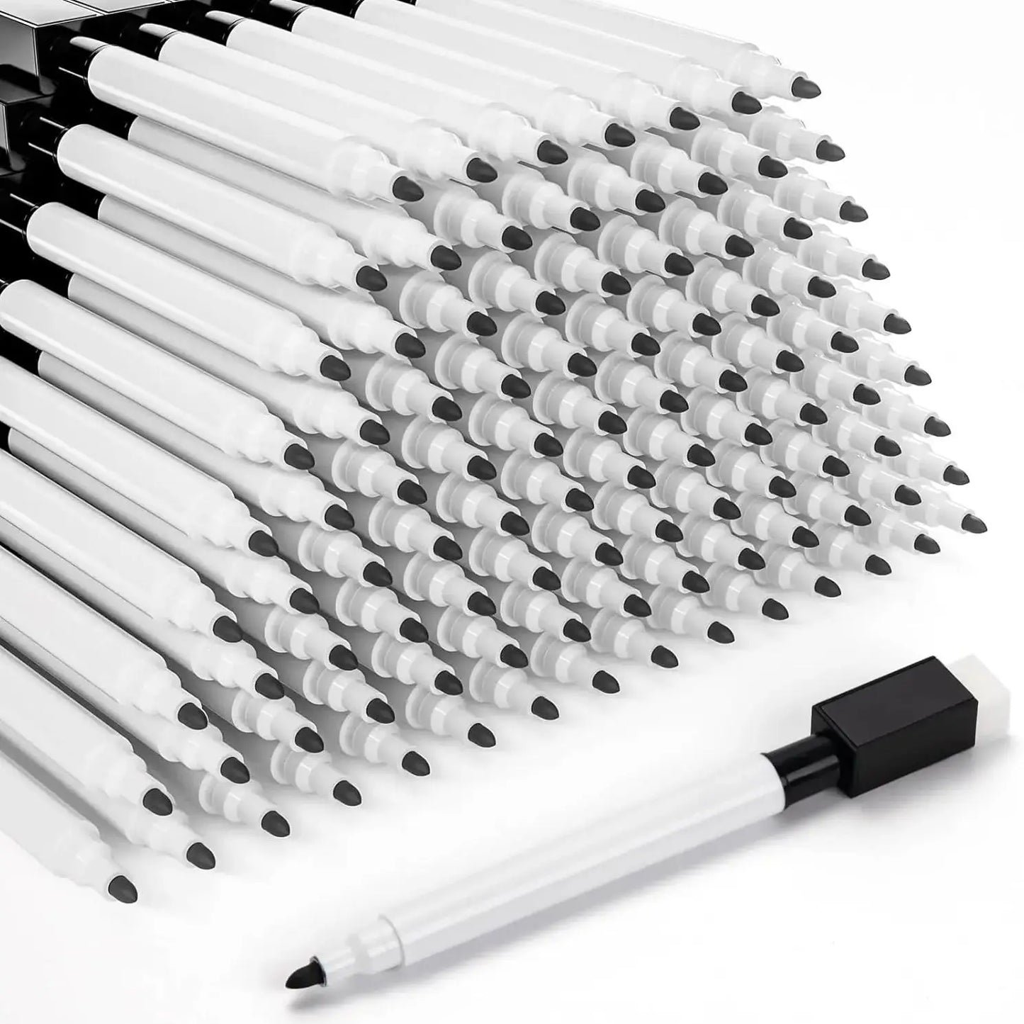 100Pcs Whiteboard Marker Pens Fine Point Tip with Eraser Cap Mini Bulk Black Dry Erase Markers for Teachers School