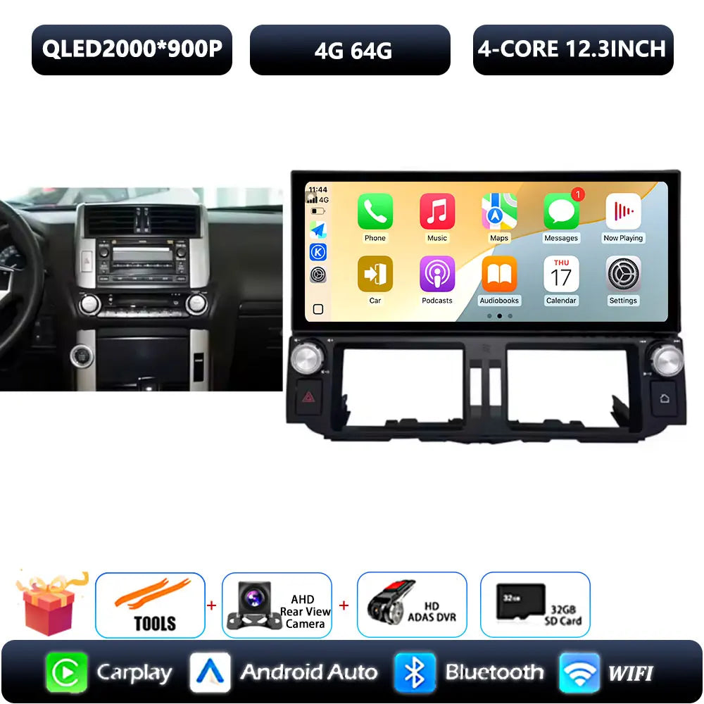 12.3 inch Ultra-thin Screen DSP Android 14 For Toyota Land Cruiser Prado 150 2010 - 2013 GPS Radio Multimedia Player 4G Navi Car