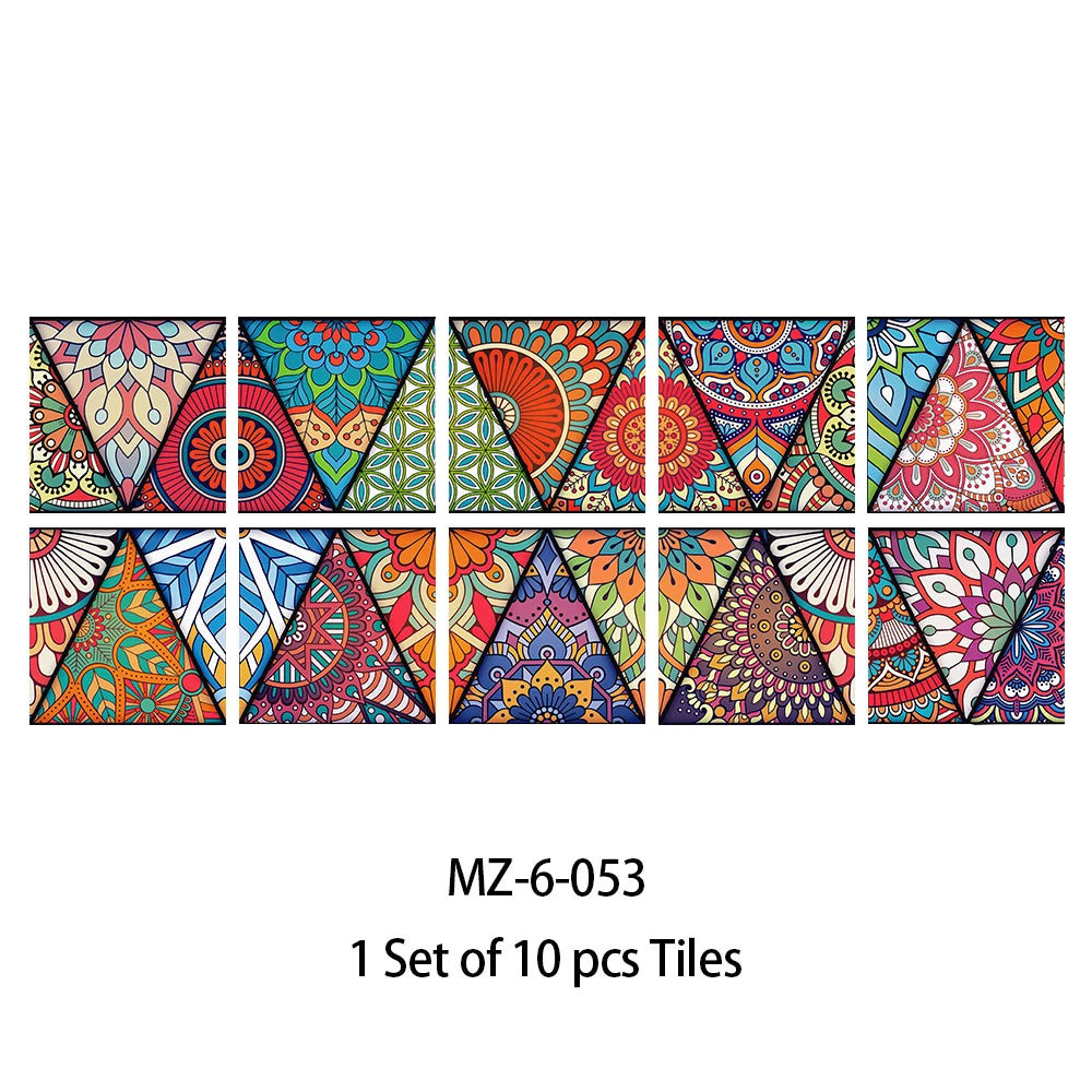 10pcs Retro Pattern Matte Surface Tiles Sticker Transfers Covers for Kitchen Bathroom Tables Floor Hard-wearing Art Wall Decals