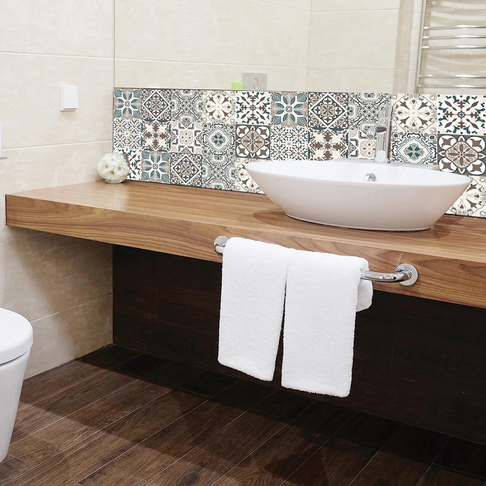 10pcs Retro Pattern Matte Surface Tiles Sticker Transfers Covers for Kitchen Bathroom Tables Floor Hard-wearing Art Wall Decals