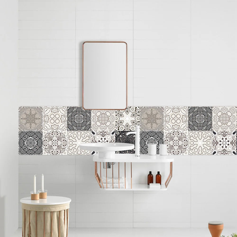 10pcs Retro Pattern Matte Surface Tiles Sticker Transfers Covers for Kitchen Bathroom Tables Floor Hard-wearing Art Wall Decals