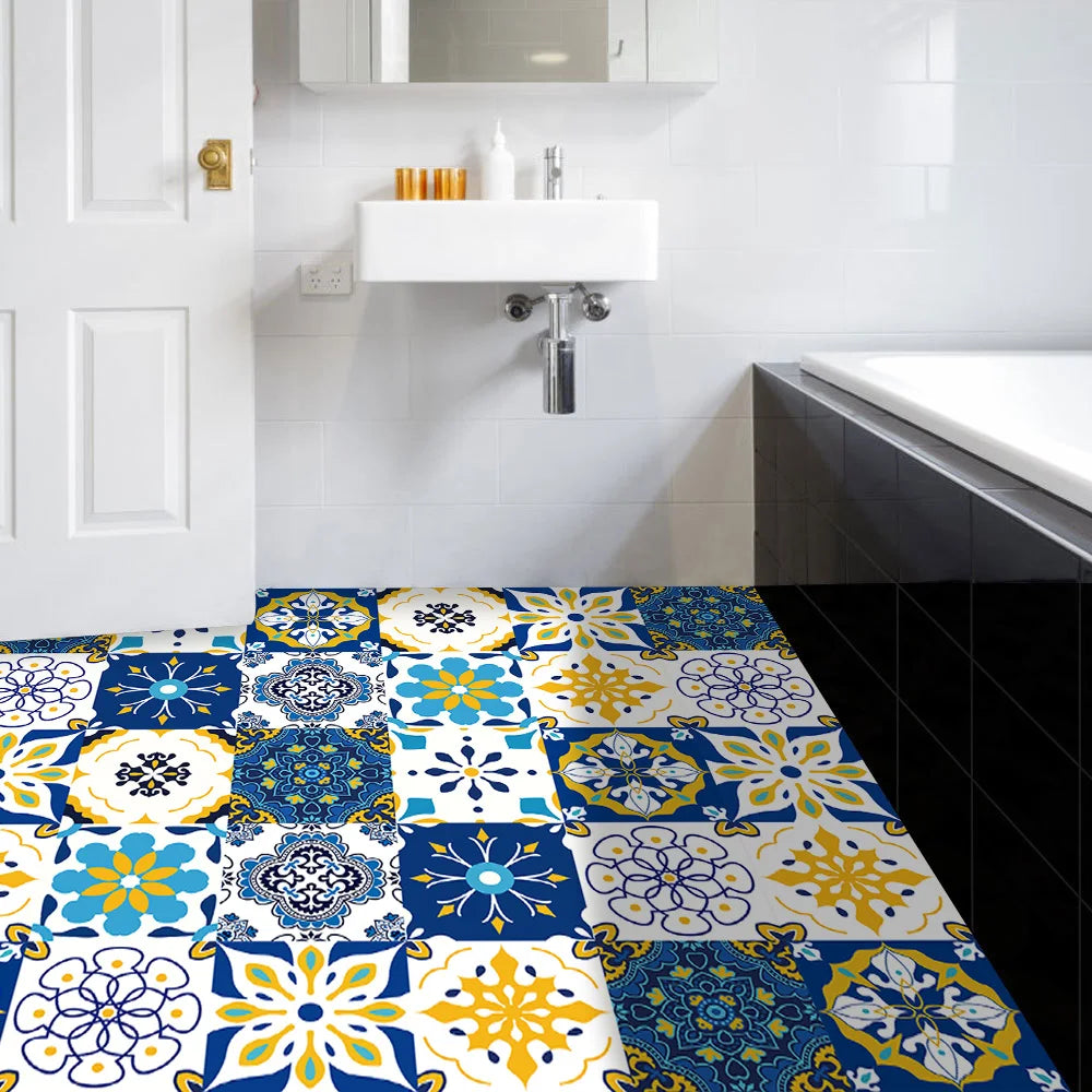 10pcs Retro Pattern Matte Surface Tiles Sticker Transfers Covers for Kitchen Bathroom Tables Floor Hard-wearing Art Wall Decals