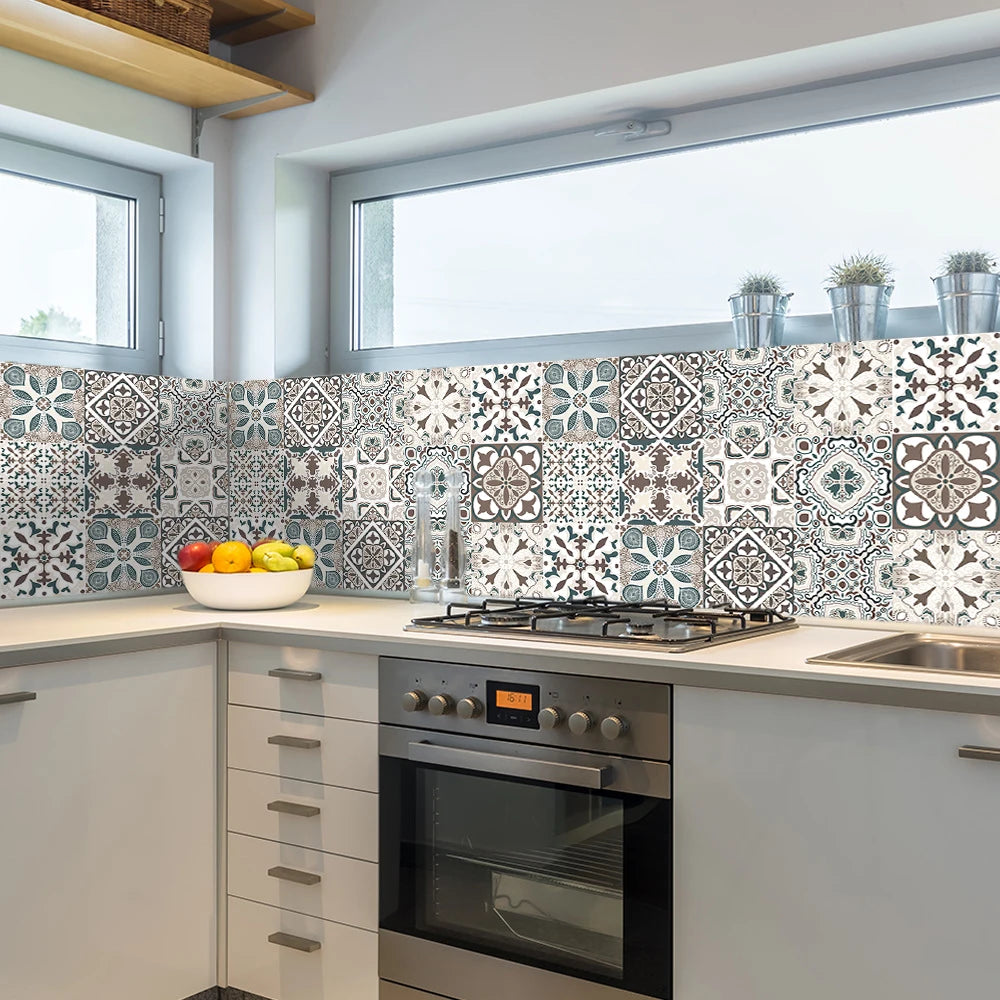 10pcs Retro Pattern Matte Surface Tiles Sticker Transfers Covers for Kitchen Bathroom Tables Floor Hard-wearing Art Wall Decals