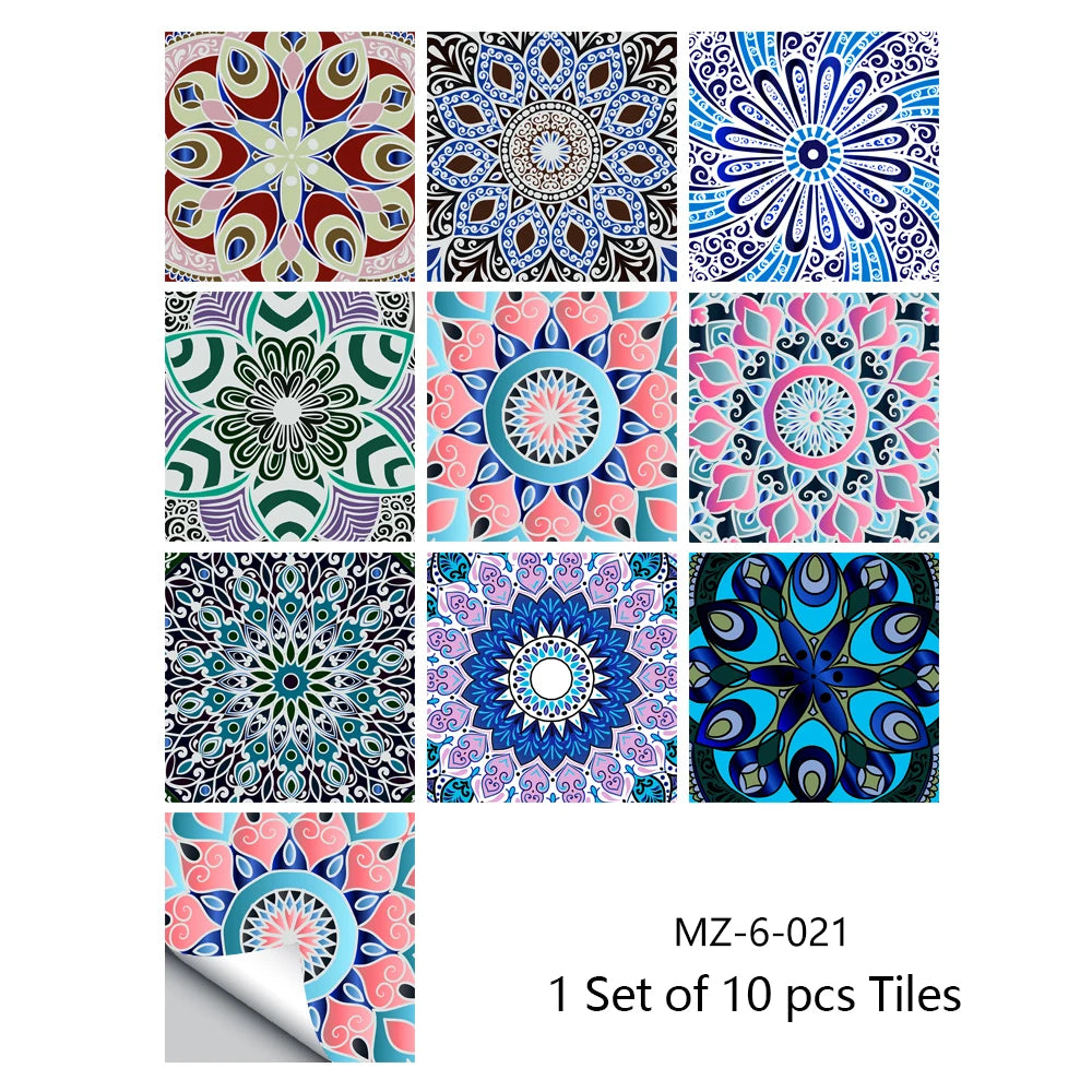 10pcs Retro Pattern Matte Surface Tiles Sticker Transfers Covers for Kitchen Bathroom Tables Floor Hard-wearing Art Wall Decals