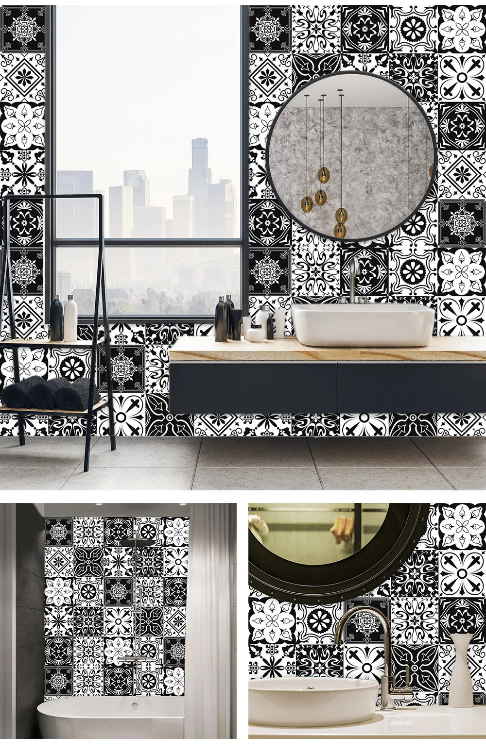 10pcs Retro Pattern Matte Surface Tiles Sticker Transfers Covers for Kitchen Bathroom Tables Floor Hard-wearing Art Wall Decals