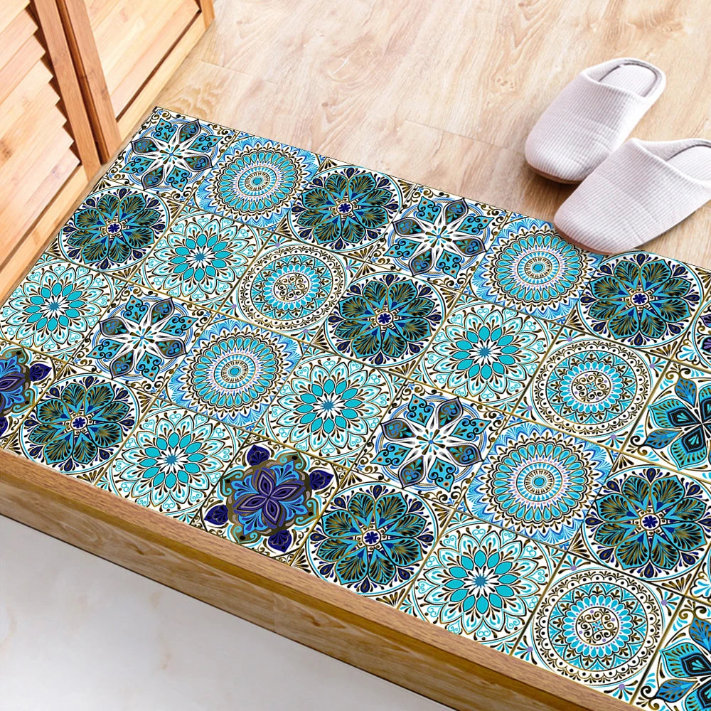 10pcs Retro Pattern Matte Surface Tiles Sticker Transfers Covers for Kitchen Bathroom Tables Floor Hard-wearing Art Wall Decals