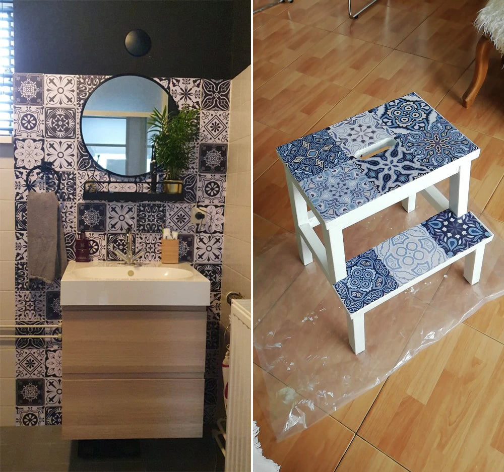 10pcs Retro Pattern Matte Surface Tiles Sticker Transfers Covers for Kitchen Bathroom Tables Floor Hard-wearing Art Wall Decals