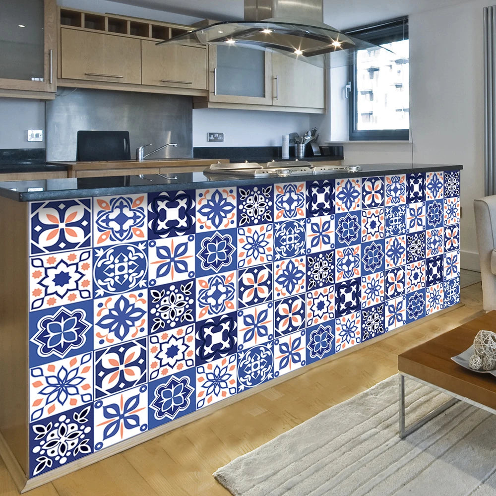 10pcs Retro Pattern Matte Surface Tiles Sticker Transfers Covers for Kitchen Bathroom Tables Floor Hard-wearing Art Wall Decals