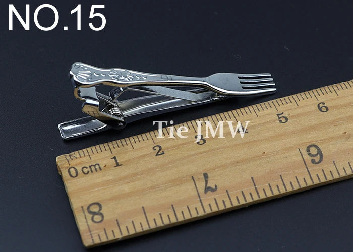 1 Piece Chrome Stainless Glasses Car Airplane Fork Spoon Shape Metal Tie Clip for Men Necktie Clips Pin For Mens Gift