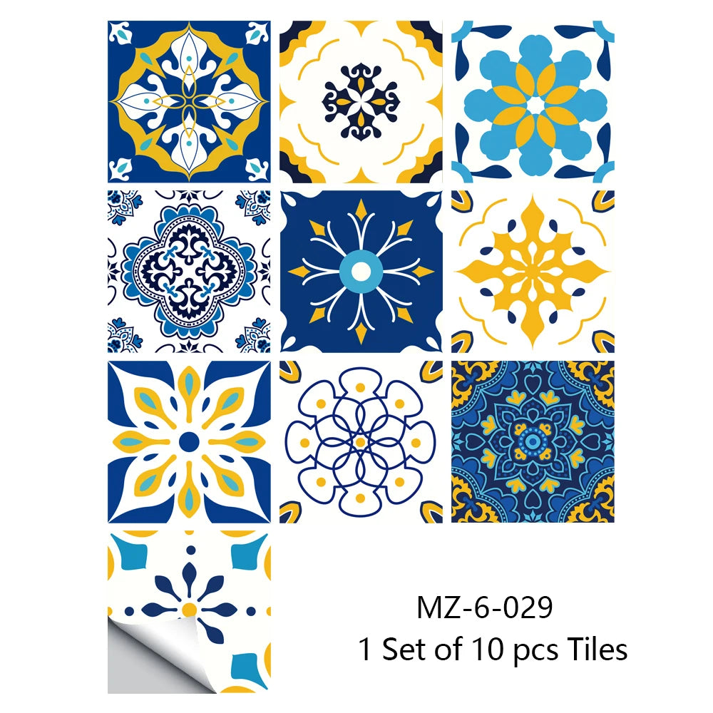 10pcs Retro Pattern Matte Surface Tiles Sticker Transfers Covers for Kitchen Bathroom Tables Floor Hard-wearing Art Wall Decals