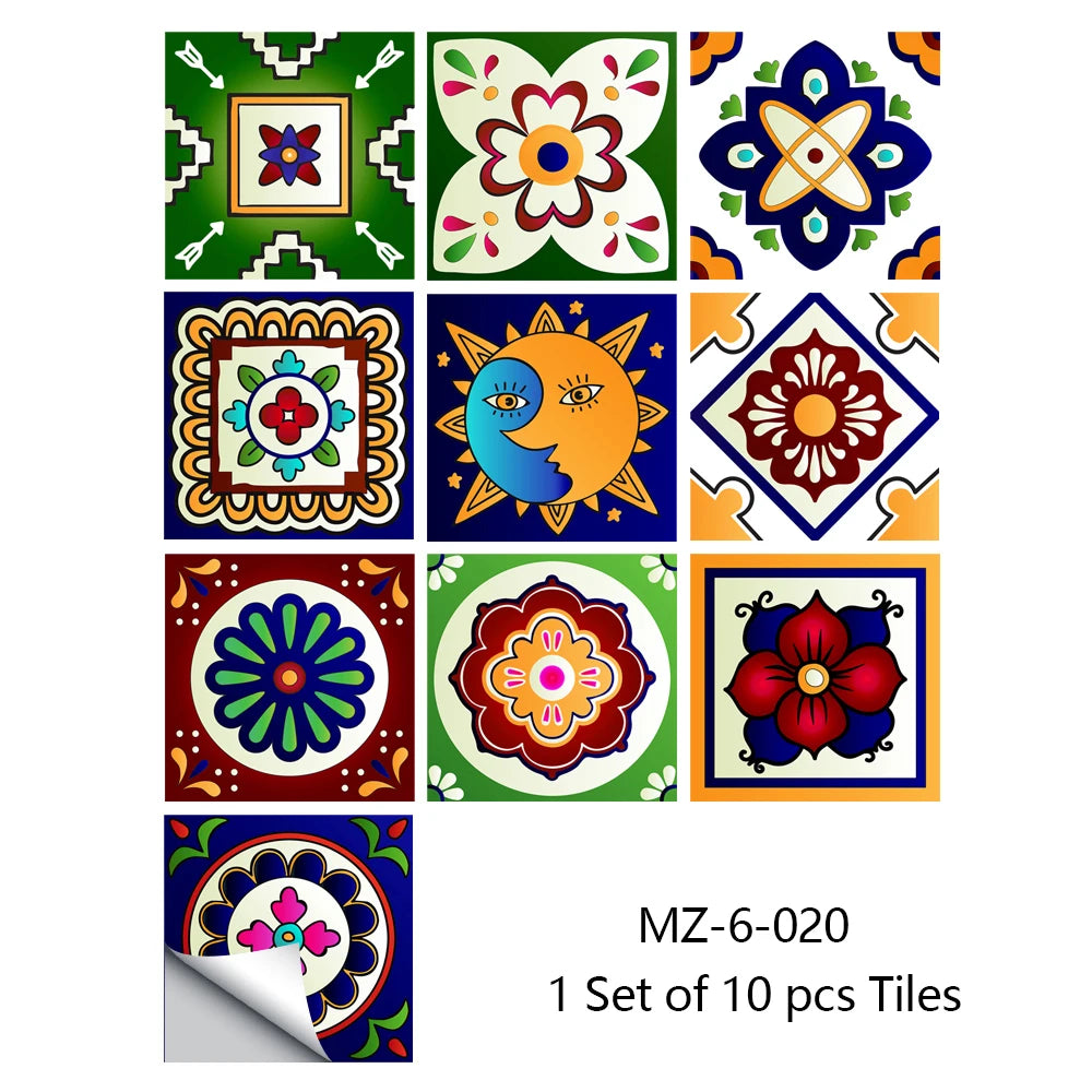 10pcs Retro Pattern Matte Surface Tiles Sticker Transfers Covers for Kitchen Bathroom Tables Floor Hard-wearing Art Wall Decals