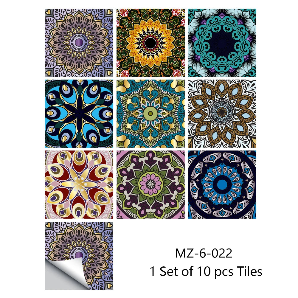 10pcs Retro Pattern Matte Surface Tiles Sticker Transfers Covers for Kitchen Bathroom Tables Floor Hard-wearing Art Wall Decals