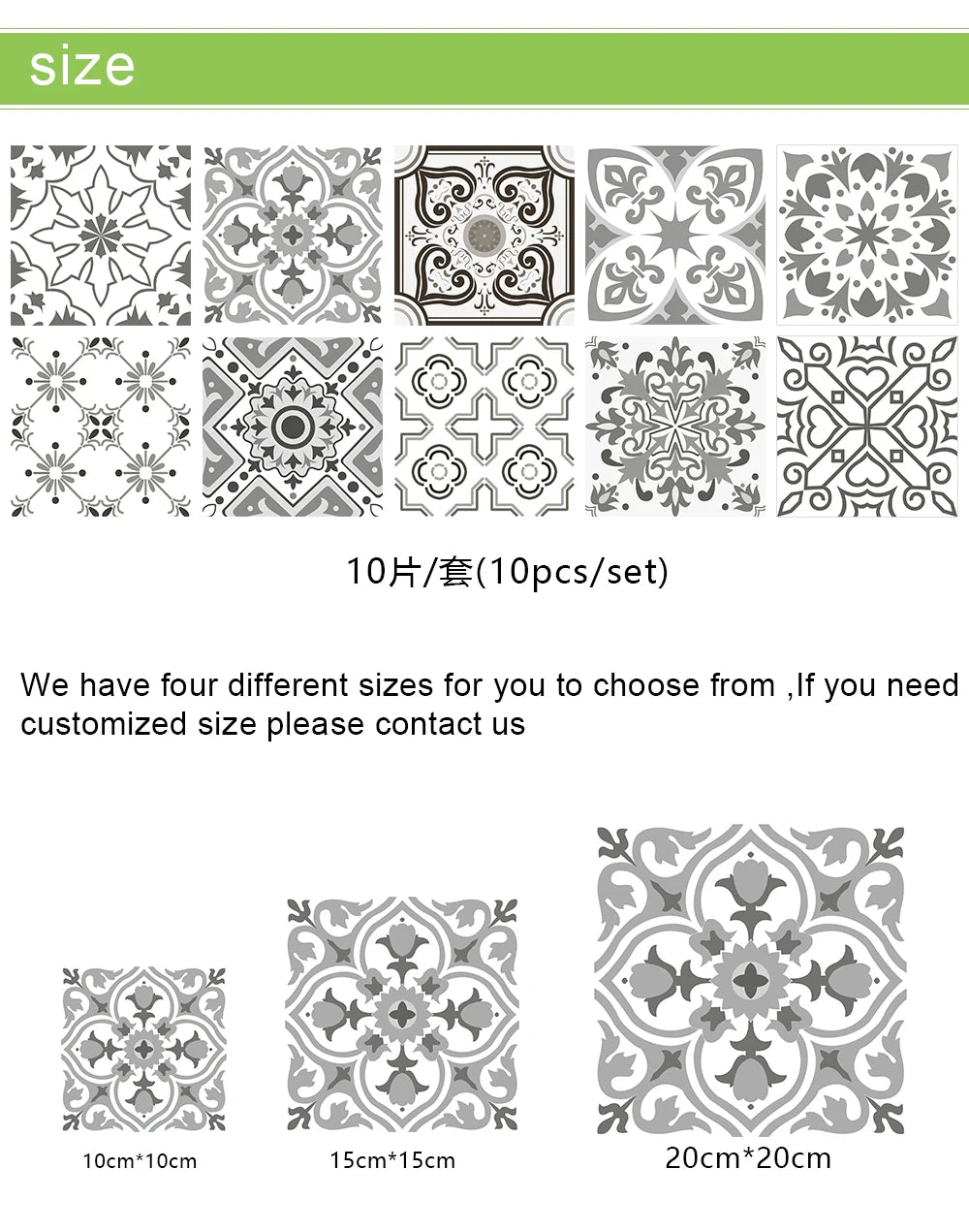 10pcs Retro Pattern Matte Surface Tiles Sticker Transfers Covers for Kitchen Bathroom Tables Floor Hard-wearing Art Wall Decals