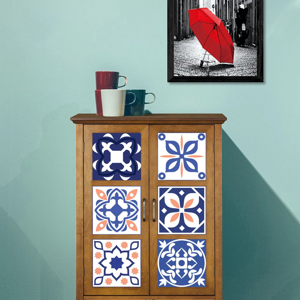 10pcs Retro Pattern Matte Surface Tiles Sticker Transfers Covers for Kitchen Bathroom Tables Floor Hard-wearing Art Wall Decals