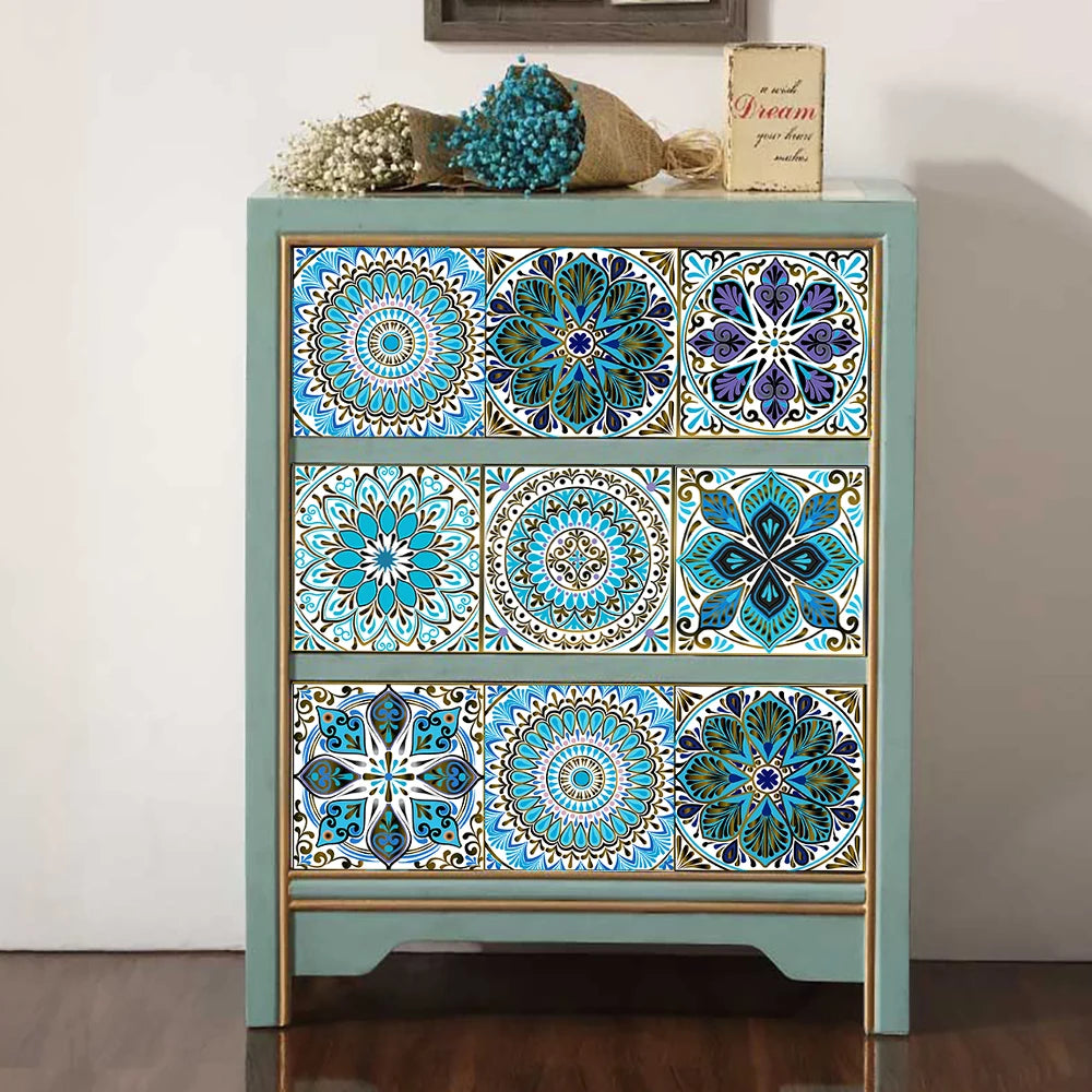 10pcs Retro Pattern Matte Surface Tiles Sticker Transfers Covers for Kitchen Bathroom Tables Floor Hard-wearing Art Wall Decals