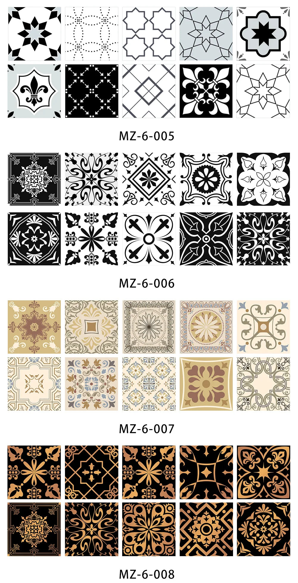 10pcs Retro Pattern Matte Surface Tiles Sticker Transfers Covers for Kitchen Bathroom Tables Floor Hard-wearing Art Wall Decals