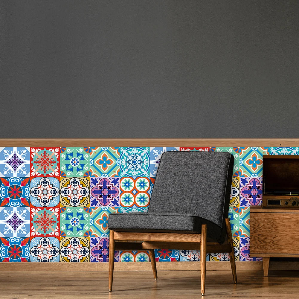 10pcs Retro Pattern Matte Surface Tiles Sticker Transfers Covers for Kitchen Bathroom Tables Floor Hard-wearing Art Wall Decals