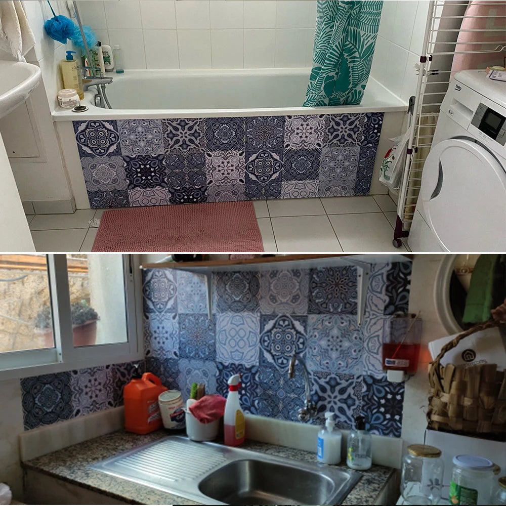 10pcs Retro Pattern Matte Surface Tiles Sticker Transfers Covers for Kitchen Bathroom Tables Floor Hard-wearing Art Wall Decals