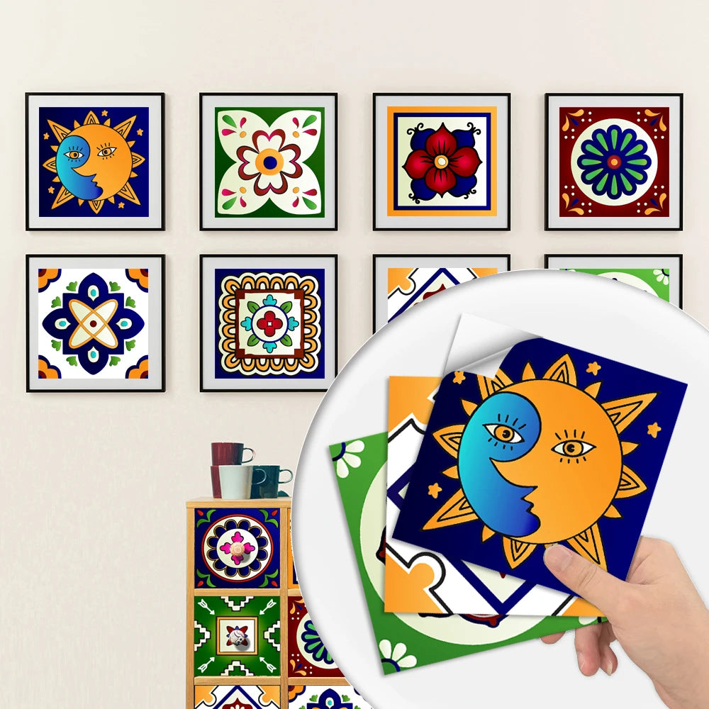 10pcs Retro Pattern Matte Surface Tiles Sticker Transfers Covers for Kitchen Bathroom Tables Floor Hard-wearing Art Wall Decals