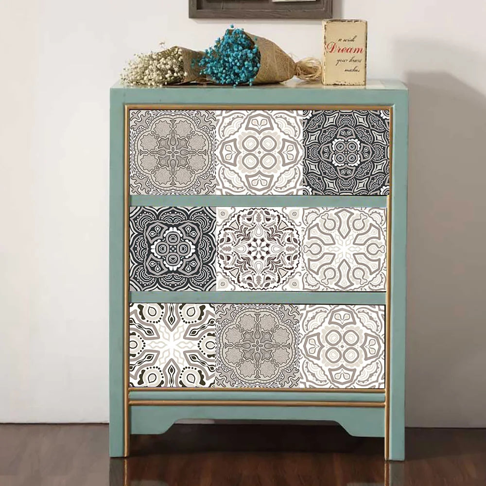 10pcs Retro Pattern Matte Surface Tiles Sticker Transfers Covers for Kitchen Bathroom Tables Floor Hard-wearing Art Wall Decals