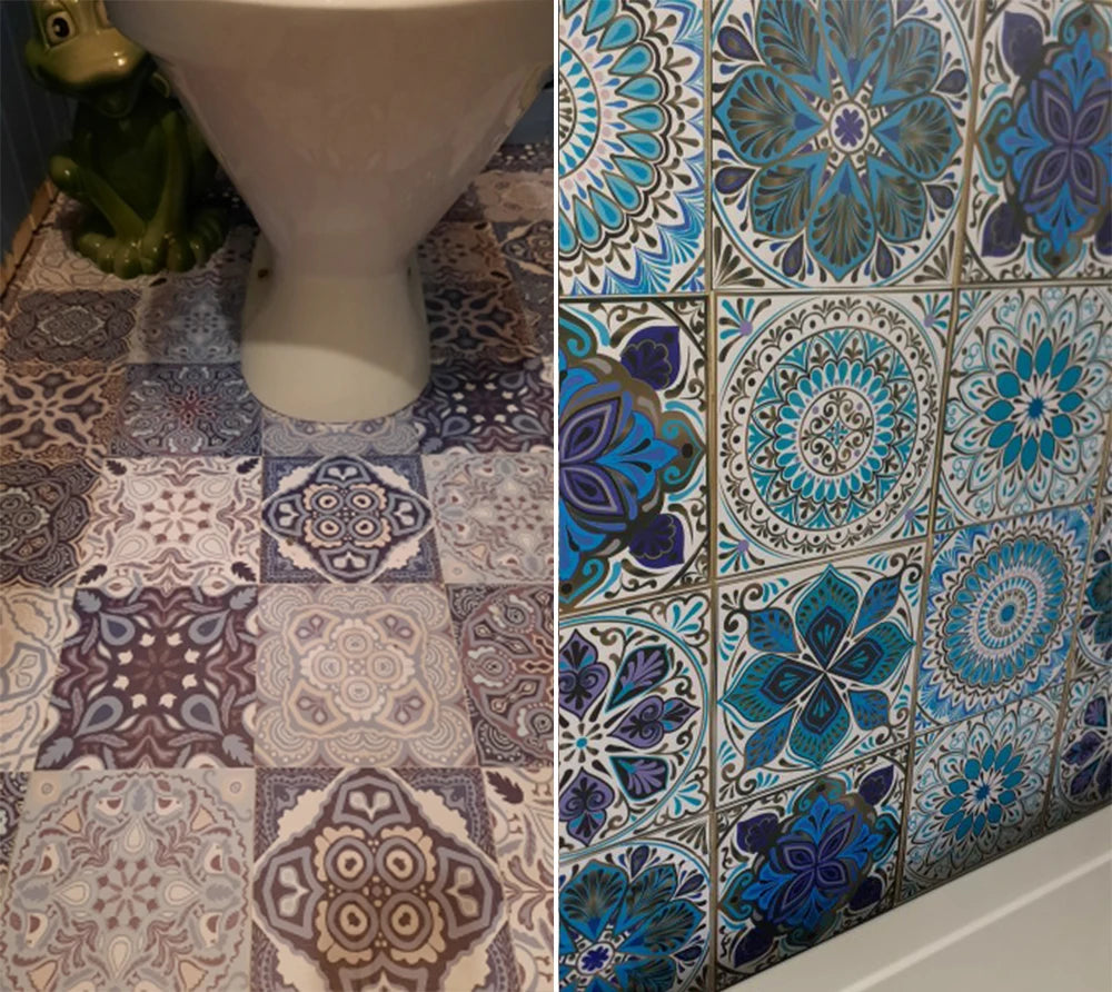 10pcs Retro Pattern Matte Surface Tiles Sticker Transfers Covers for Kitchen Bathroom Tables Floor Hard-wearing Art Wall Decals