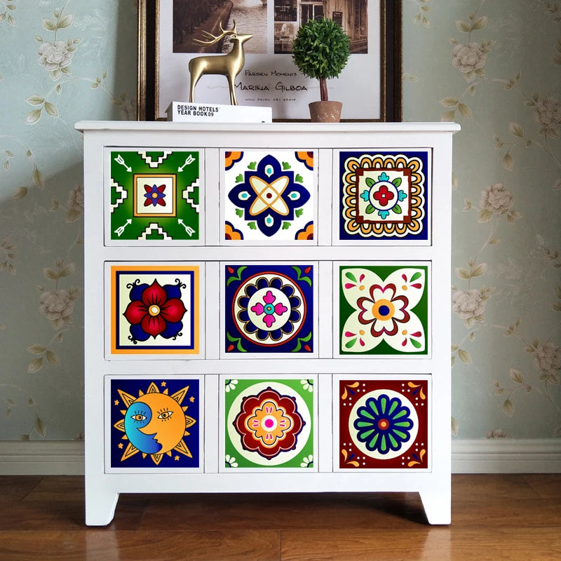 10pcs Retro Pattern Matte Surface Tiles Sticker Transfers Covers for Kitchen Bathroom Tables Floor Hard-wearing Art Wall Decals