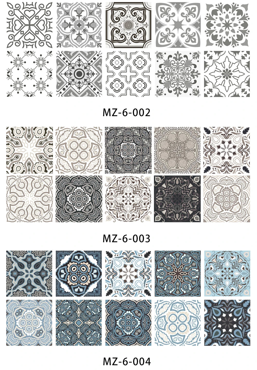 10pcs Retro Pattern Matte Surface Tiles Sticker Transfers Covers for Kitchen Bathroom Tables Floor Hard-wearing Art Wall Decals