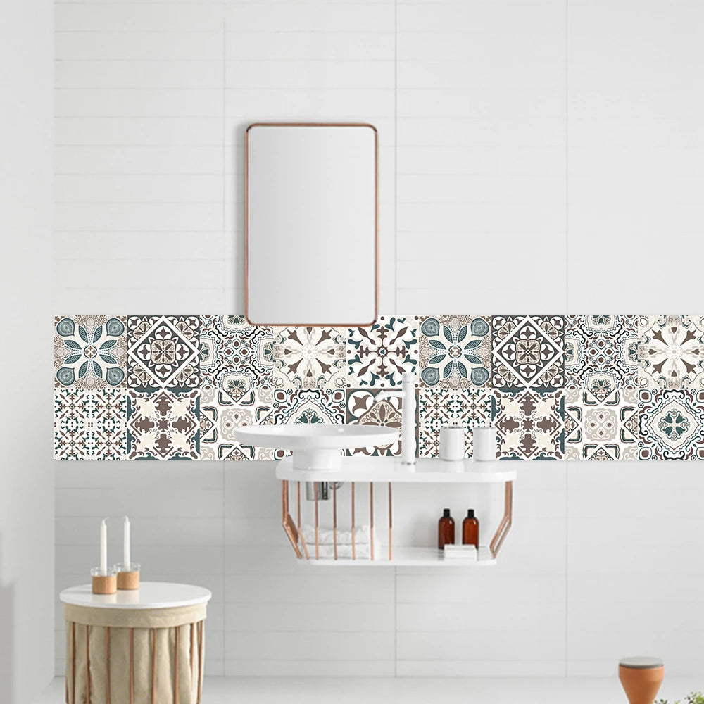 10pcs Retro Pattern Matte Surface Tiles Sticker Transfers Covers for Kitchen Bathroom Tables Floor Hard-wearing Art Wall Decals