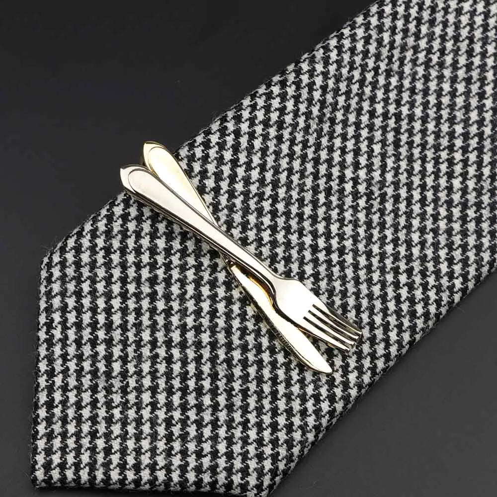 1 Piece Chrome Stainless Glasses Car Airplane Fork Spoon Shape Metal Tie Clip for Men Necktie Clips Pin For Mens Gift