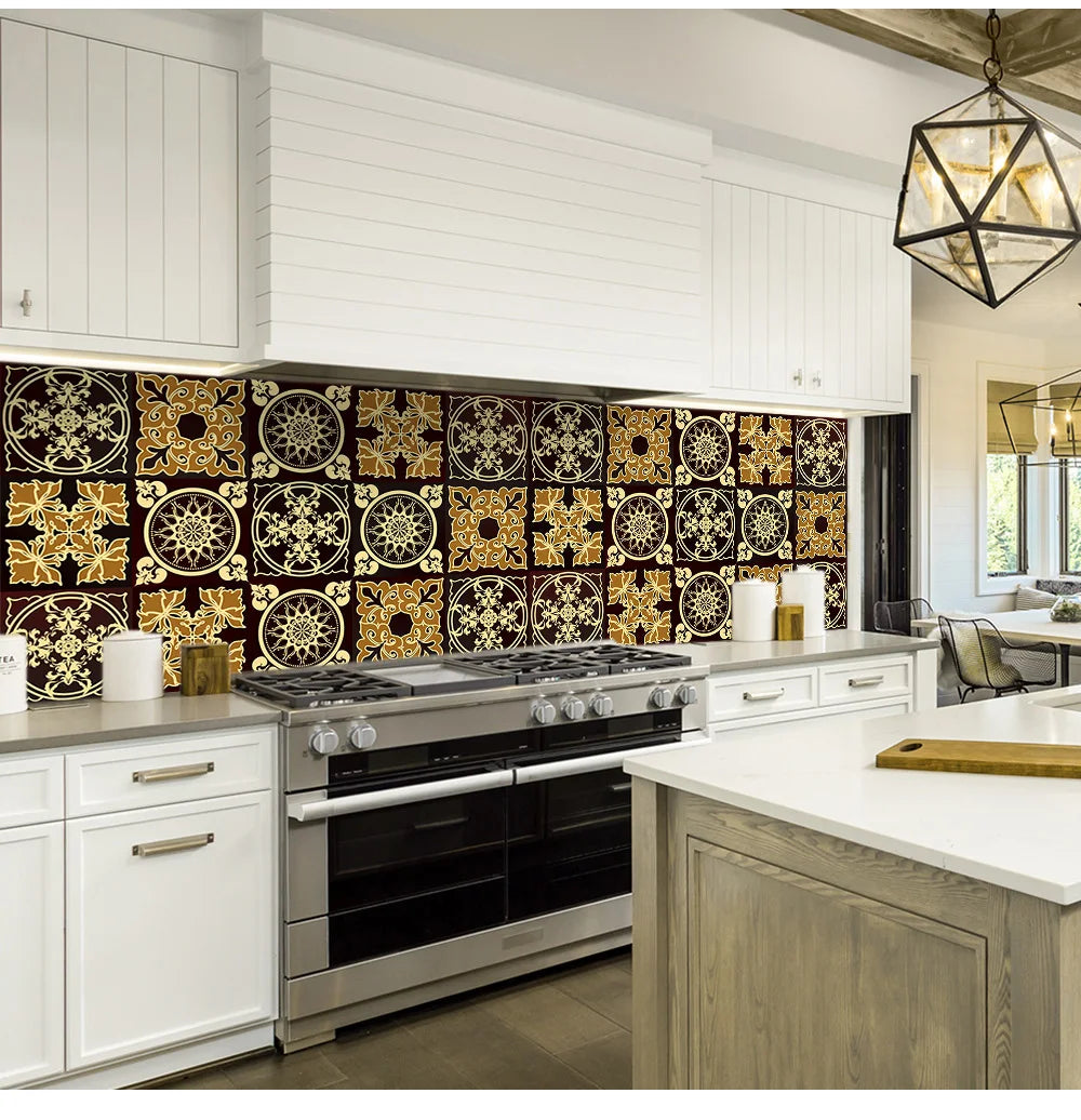 10pcs Retro Pattern Matte Surface Tiles Sticker Transfers Covers for Kitchen Bathroom Tables Floor Hard-wearing Art Wall Decals