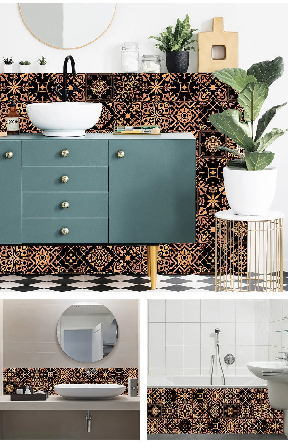 10pcs Retro Pattern Matte Surface Tiles Sticker Transfers Covers for Kitchen Bathroom Tables Floor Hard-wearing Art Wall Decals