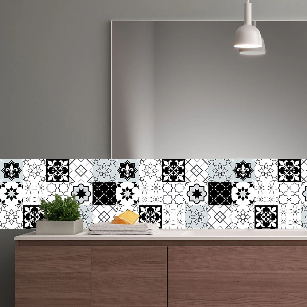 10pcs Retro Pattern Matte Surface Tiles Sticker Transfers Covers for Kitchen Bathroom Tables Floor Hard-wearing Art Wall Decals