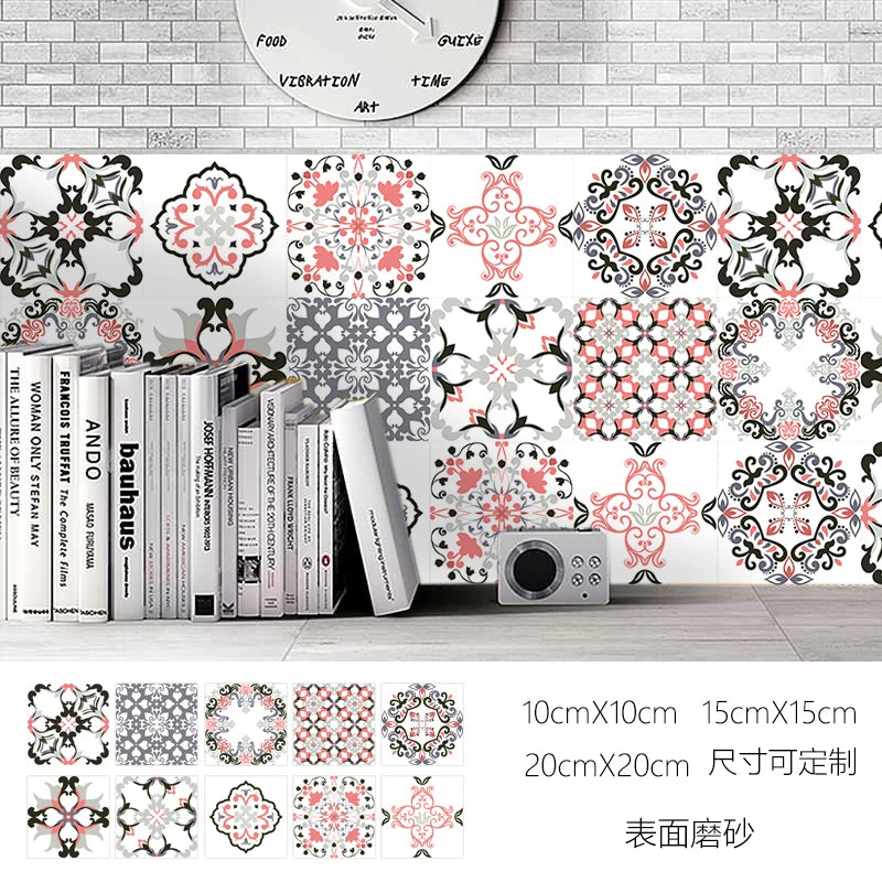 10pcs Retro Pattern Matte Surface Tiles Sticker Transfers Covers for Kitchen Bathroom Tables Floor Hard-wearing Art Wall Decals
