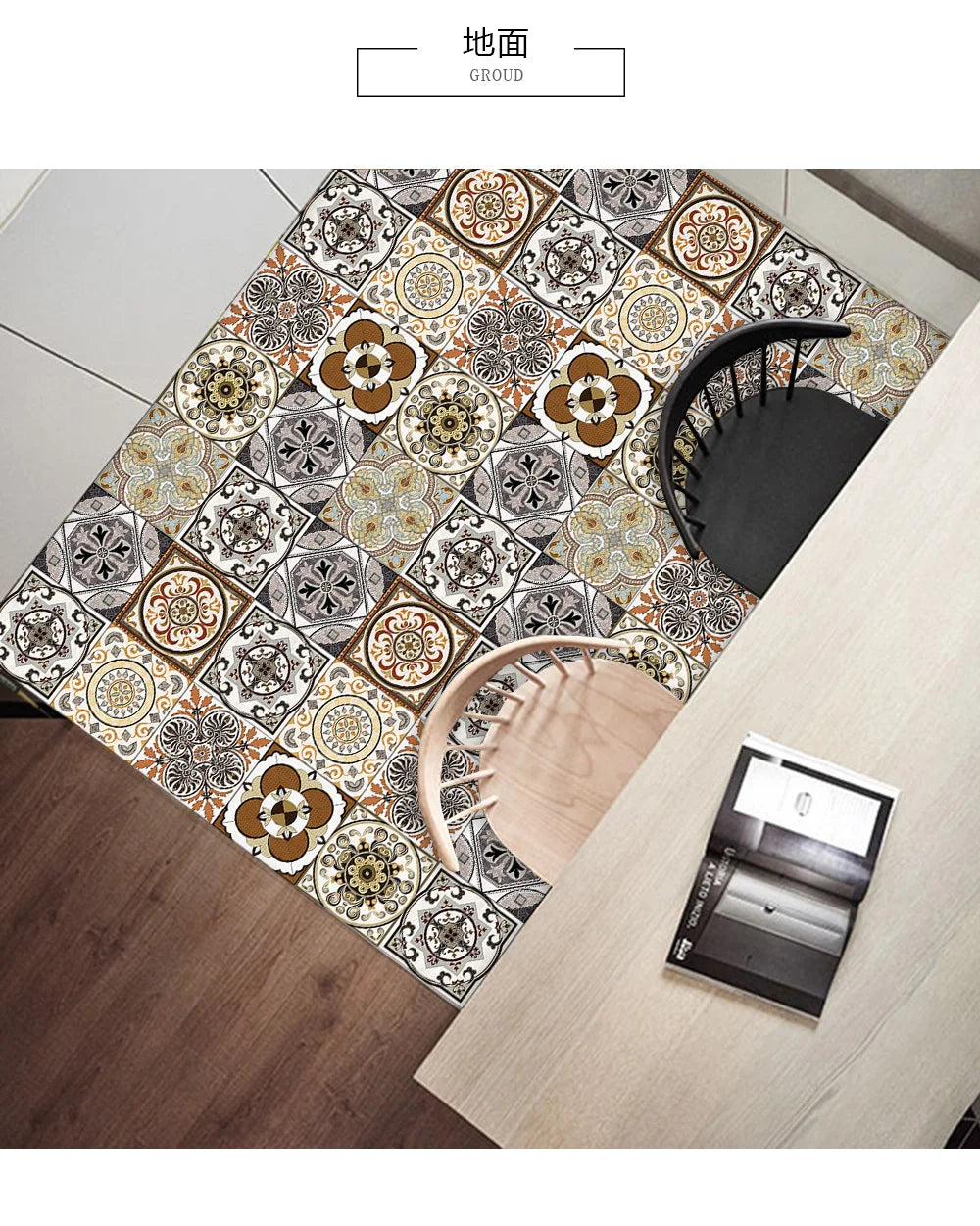 10pcs Retro Pattern Matte Surface Tiles Sticker Transfers Covers for Kitchen Bathroom Tables Floor Hard-wearing Art Wall Decals