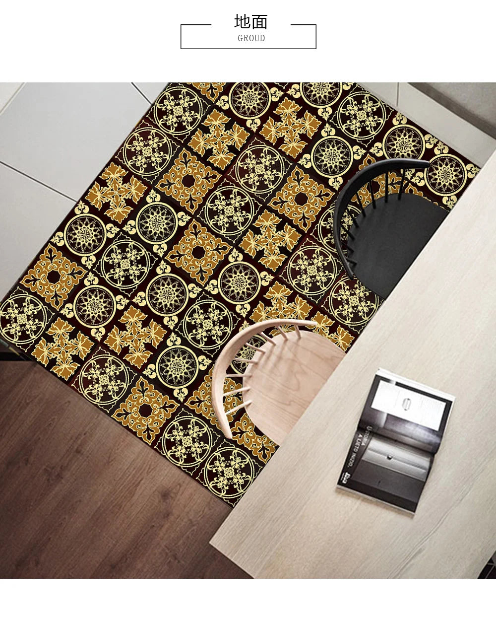 10pcs Retro Pattern Matte Surface Tiles Sticker Transfers Covers for Kitchen Bathroom Tables Floor Hard-wearing Art Wall Decals