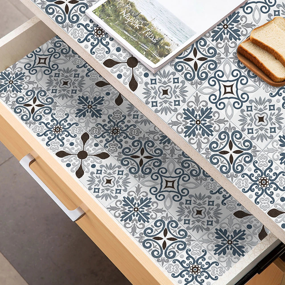 10pcs Retro Pattern Matte Surface Tiles Sticker Transfers Covers for Kitchen Bathroom Tables Floor Hard-wearing Art Wall Decals