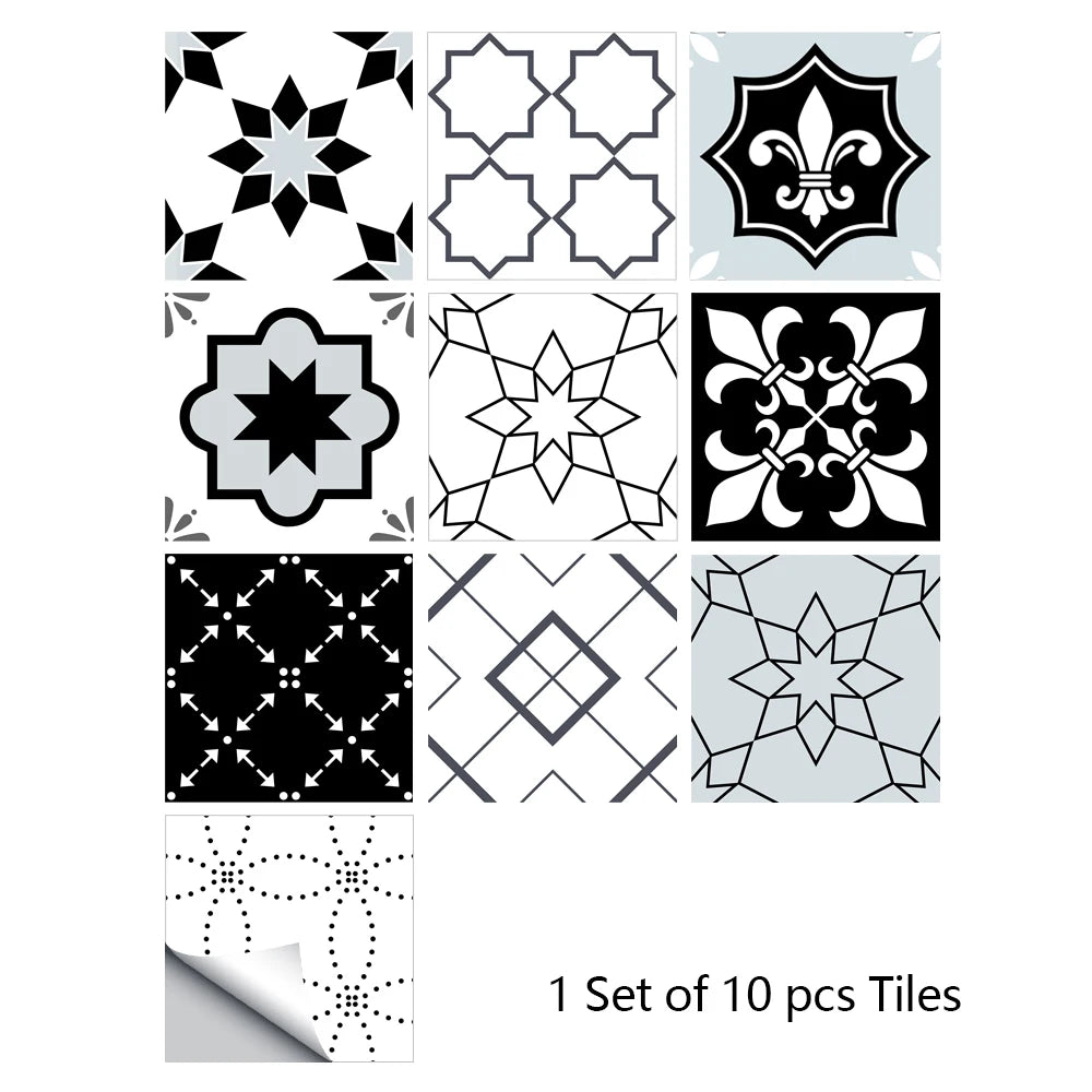 10pcs Retro Pattern Matte Surface Tiles Sticker Transfers Covers for Kitchen Bathroom Tables Floor Hard-wearing Art Wall Decals