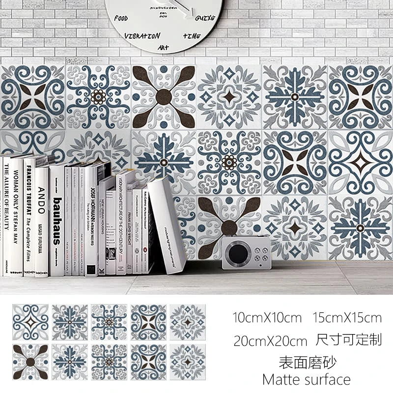 10pcs Retro Pattern Matte Surface Tiles Sticker Transfers Covers for Kitchen Bathroom Tables Floor Hard-wearing Art Wall Decals