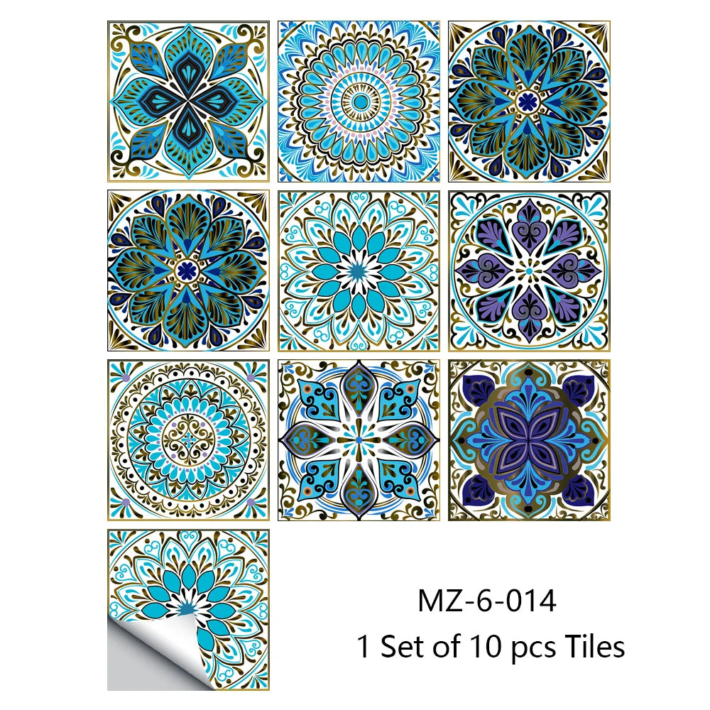 10pcs Retro Pattern Matte Surface Tiles Sticker Transfers Covers for Kitchen Bathroom Tables Floor Hard-wearing Art Wall Decals