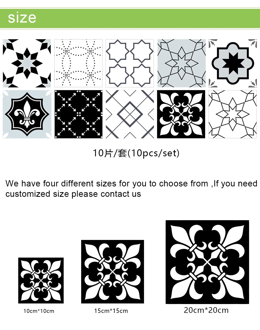 10pcs Retro Pattern Matte Surface Tiles Sticker Transfers Covers for Kitchen Bathroom Tables Floor Hard-wearing Art Wall Decals