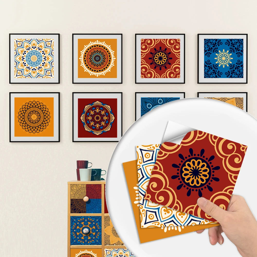 10pcs Retro Pattern Matte Surface Tiles Sticker Transfers Covers for Kitchen Bathroom Tables Floor Hard-wearing Art Wall Decals