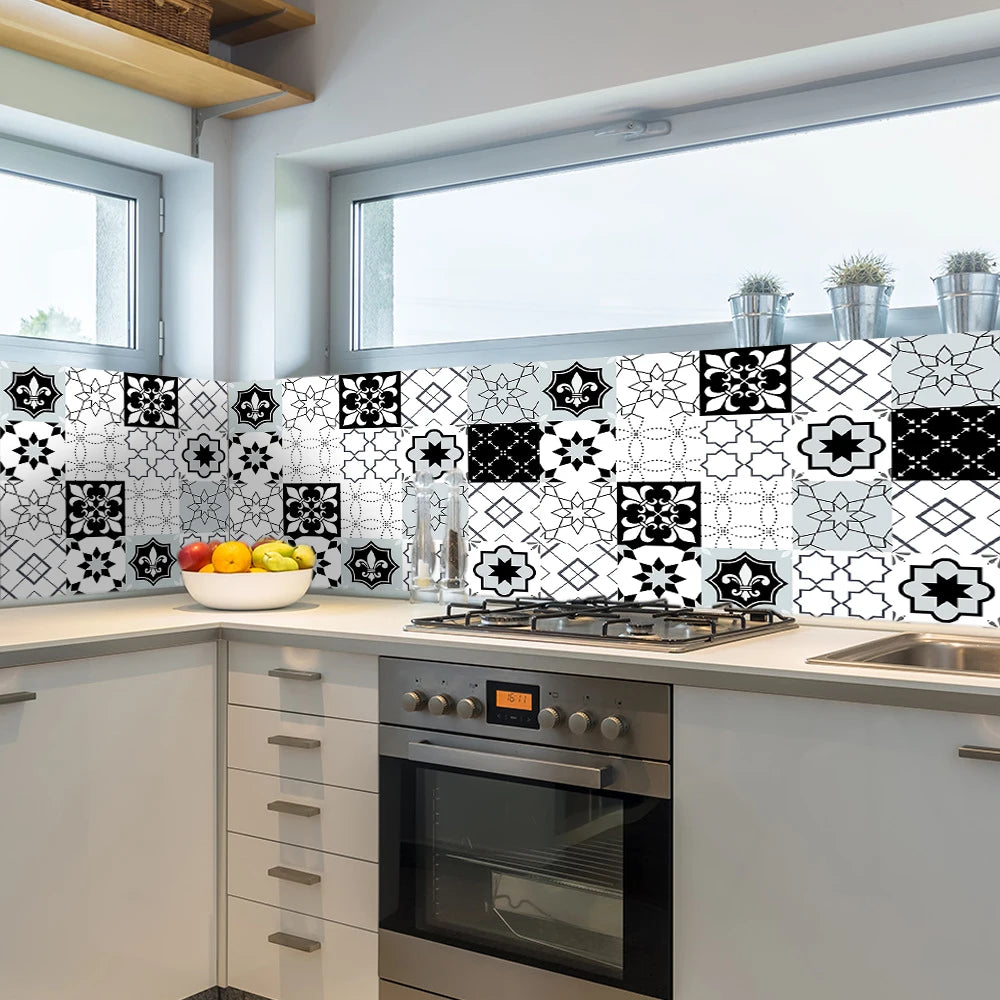 10pcs Retro Pattern Matte Surface Tiles Sticker Transfers Covers for Kitchen Bathroom Tables Floor Hard-wearing Art Wall Decals