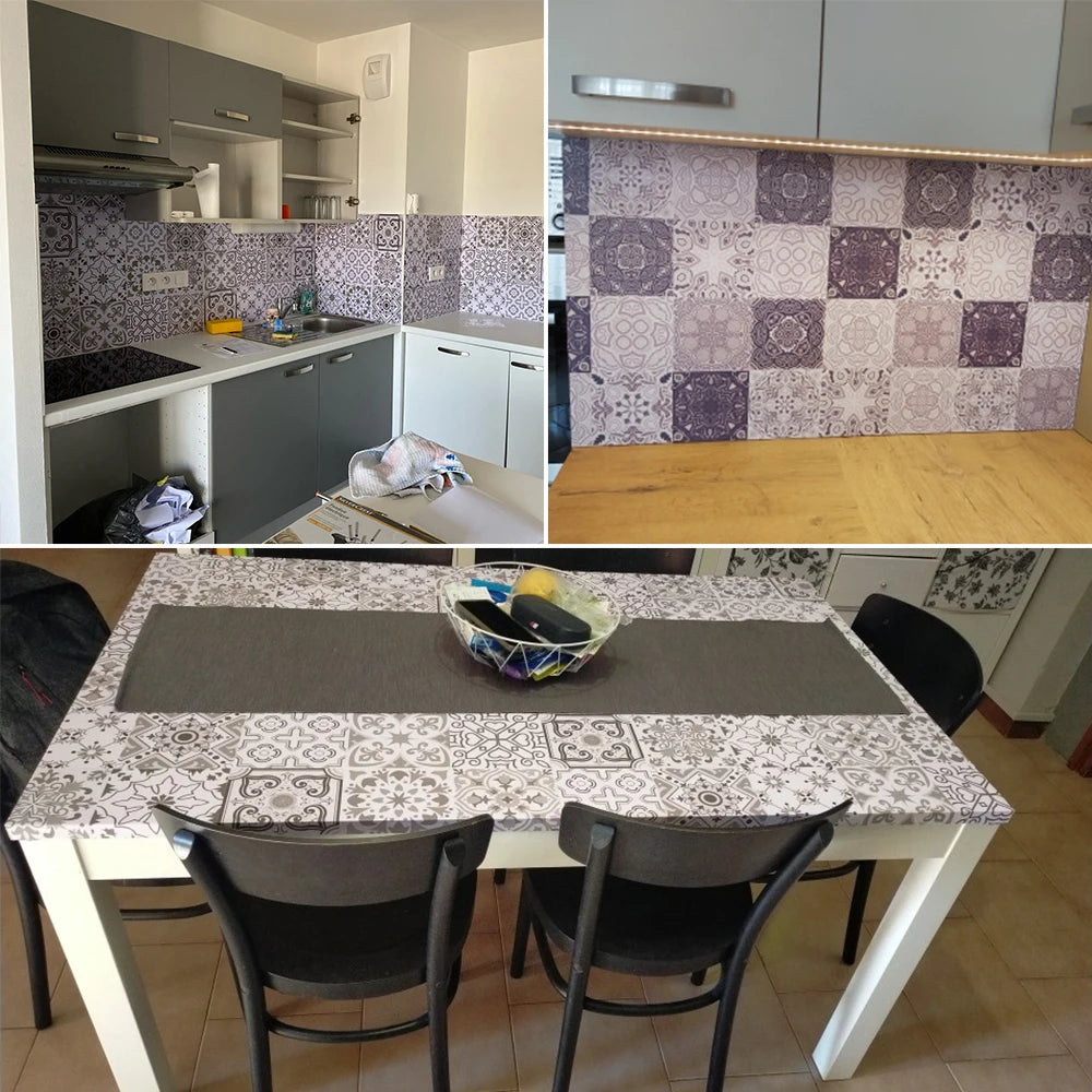 10pcs Retro Pattern Matte Surface Tiles Sticker Transfers Covers for Kitchen Bathroom Tables Floor Hard-wearing Art Wall Decals