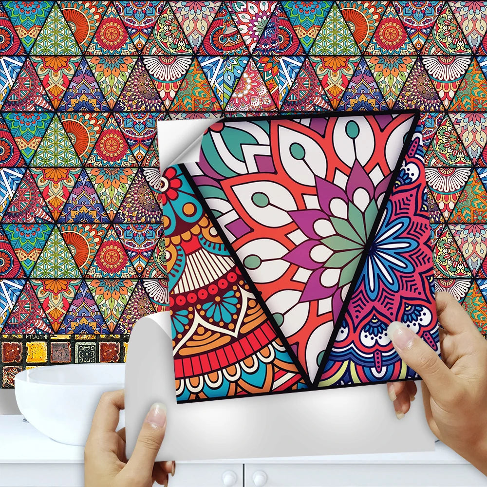 10pcs Retro Pattern Matte Surface Tiles Sticker Transfers Covers for Kitchen Bathroom Tables Floor Hard-wearing Art Wall Decals